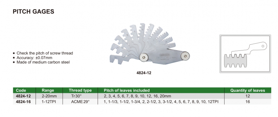 Bộ dưỡng kiểm tra ren Insize 4824-12; 4824-16