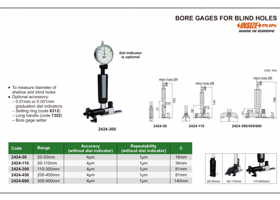 Thân thước đo lỗ bít Insize series 2424