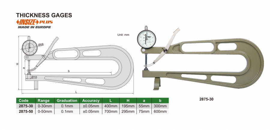 Đồng hồ đo chiều dày cơ khí họng sâu Insize 2875-30; 2875-50