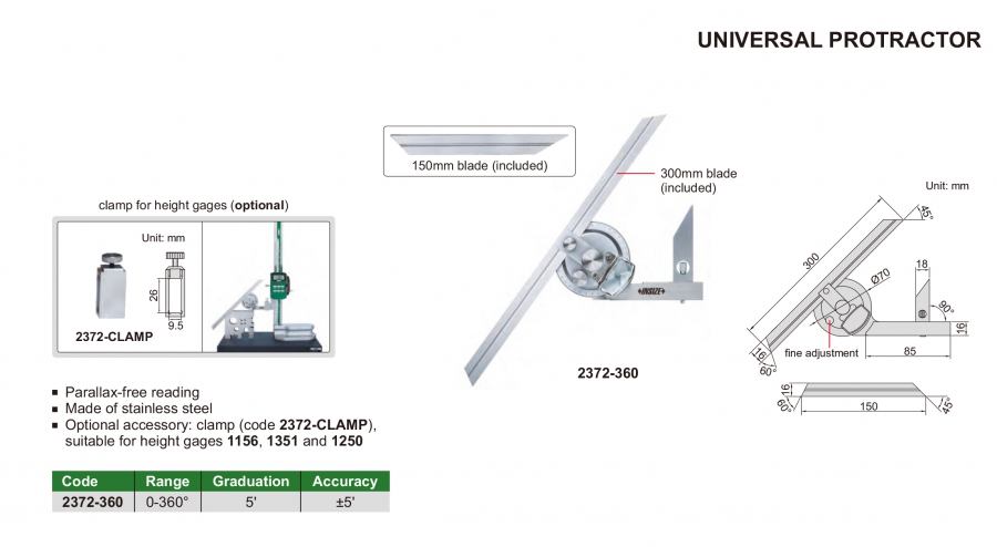 2372-360 Thước đo góc cơ khí đa năng 0-360° Insize