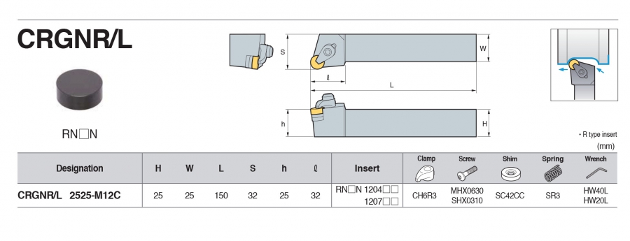 Cán dao tiện ngoài bằng Ceramic CRGNR/L Korloy (mảnh tròn)