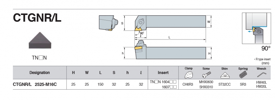 Cán dao tiện ngoài bằng Ceramic góc 90° CTGNR/L Korloy