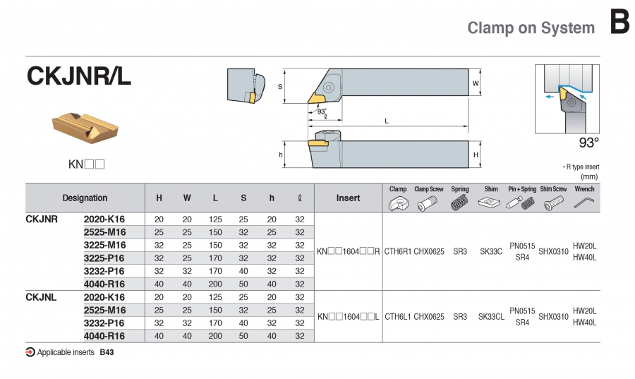 Cán dao tiện ngoài 93° CKJNR/L Korloy (loại kẹp trên)