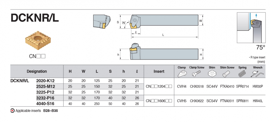 Cán dao tiện ngoài 75° DCKNR/L Korloy (loại Double Clamp)