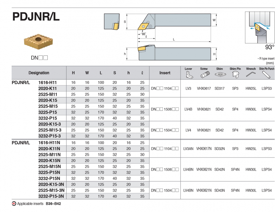 Cán dao tiện ngoài 93° PDJNR/L Korloy (loại Khóa đòn bẩy)
