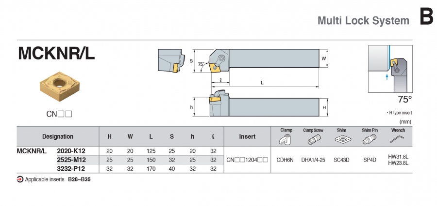 Cán dao tiện ngoài 75° MCKNR/L Korloy (loại Khóa đa năng)