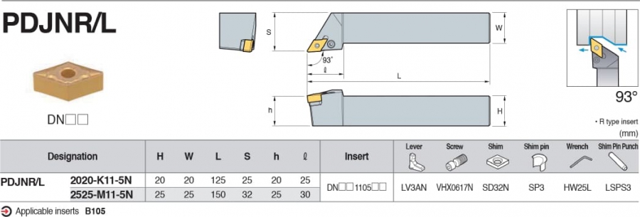 Cán dao tiện ngoài 93° PDJNR/L Korloy 