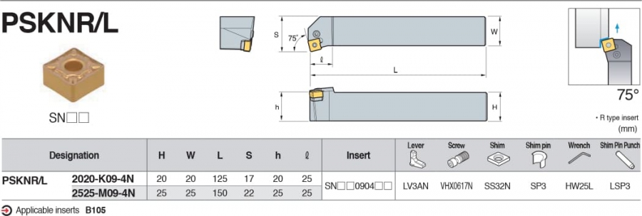 Cán dao tiện ngoài 75° PSKNR/L Korloy