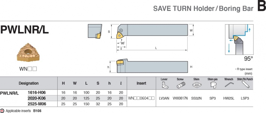 Cán dao tiện ngoài 95° PWLNR/L Korloy