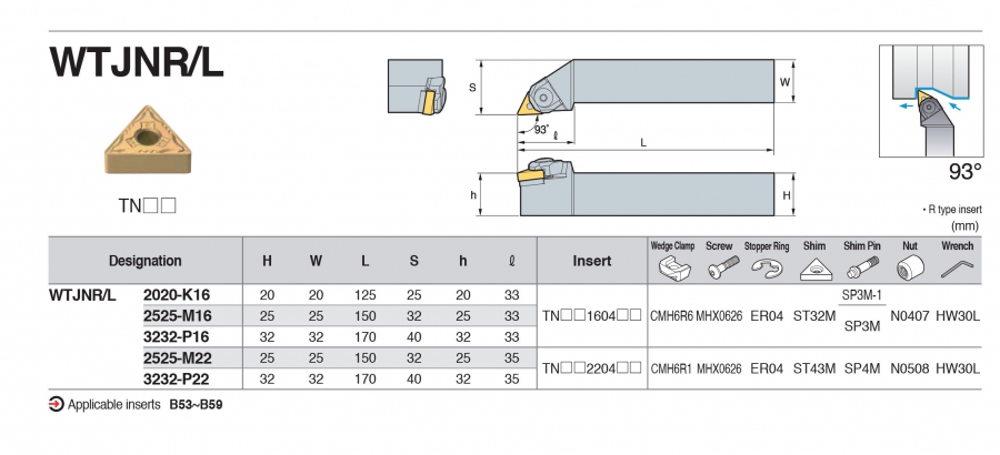 Cán dao tiện ngoài 93° WTJNR/L Korloy (Kẹp kiểu nêm)
