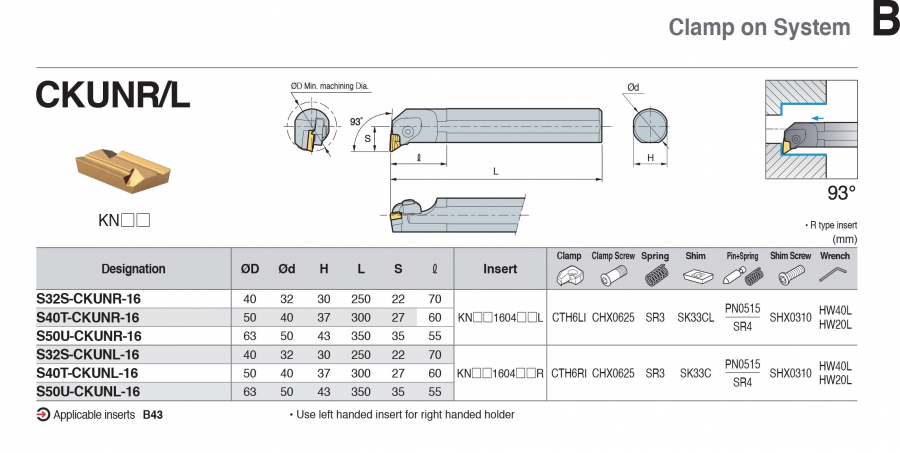 Cán dao tiện lỗ góc 93° CKUNR/L Korloy (loại kẹp trên)