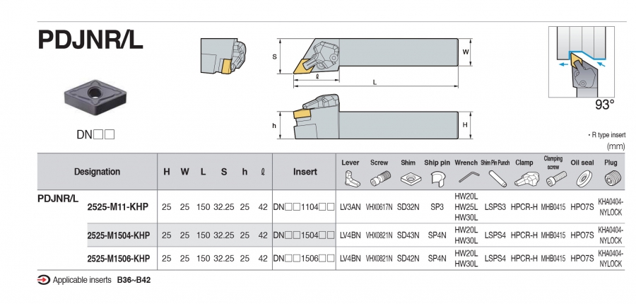 Cán dao tiện ngoài có tưới nguội 93° PDJNR/L Korloy