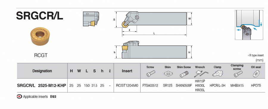 Cán dao tiện ngoài có tưới nguội SRGCR/L Korloy (mảnh tròn)