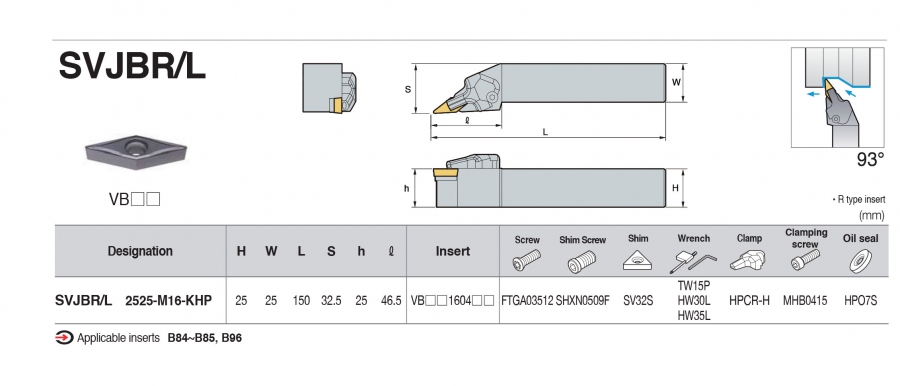 Cán dao tiện ngoài có tưới nguội 93° SVJBR/L Korloy