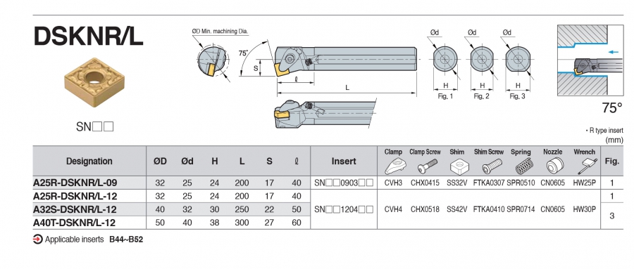 Cán dao tiện lỗ góc 75° DSKNR/L Korloy (loại kẹp đôi)