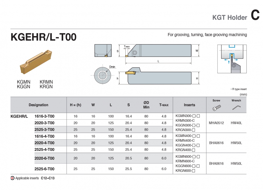 Cán dao tiện rãnh KGEHR/L-T00 Korloy (KGT Holder)