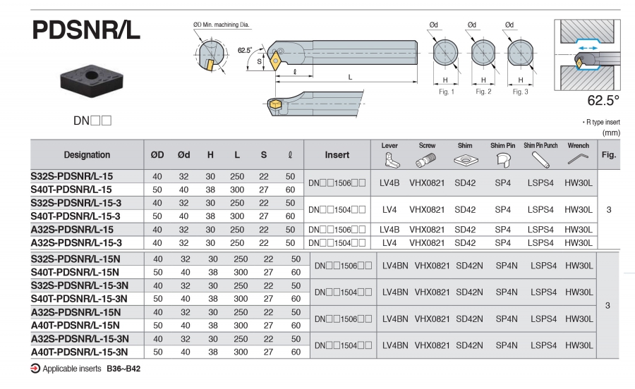 Cán dao tiện lỗ góc 62.5° PDSNR/L Korloy (loại khóa đòn bẩy)