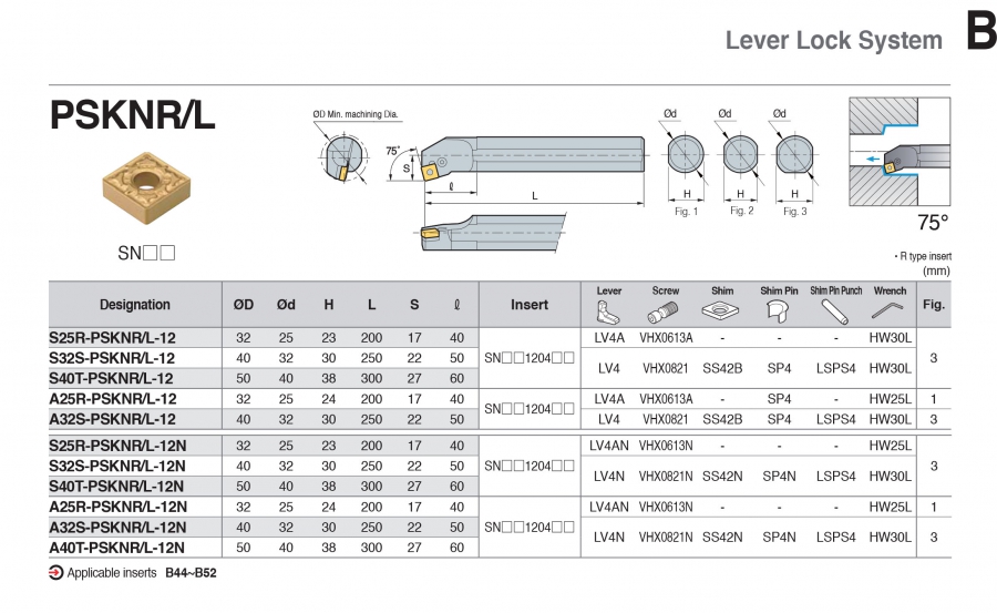 Cán dao tiện lỗ góc 75° PSKNR/L Korloy (loại khóa đòn bẩy)