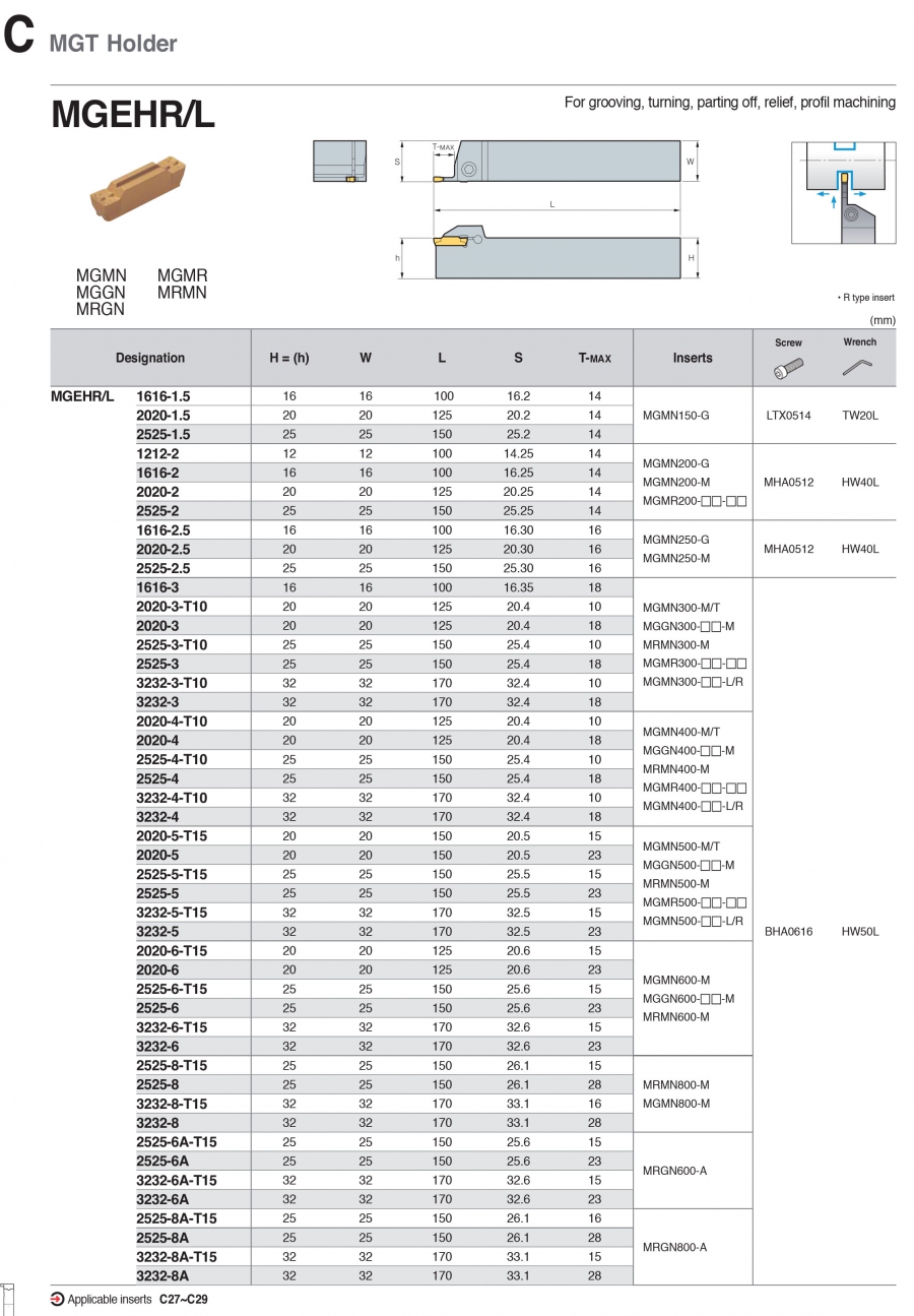 Cán dao tiện rãnh MGEHR/L Korloy (MGT Holder)