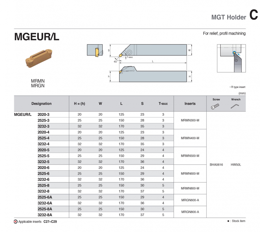 Cán dao tiện rãnh MGEUR/L Korloy (MGT Holder)