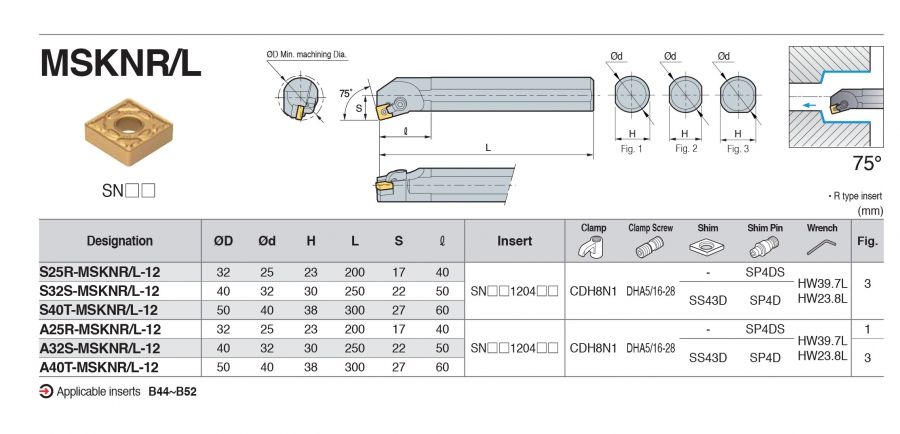 Cán dao tiện lỗ góc 75° MSKNR/L Korloy (loại khóa đa năng)