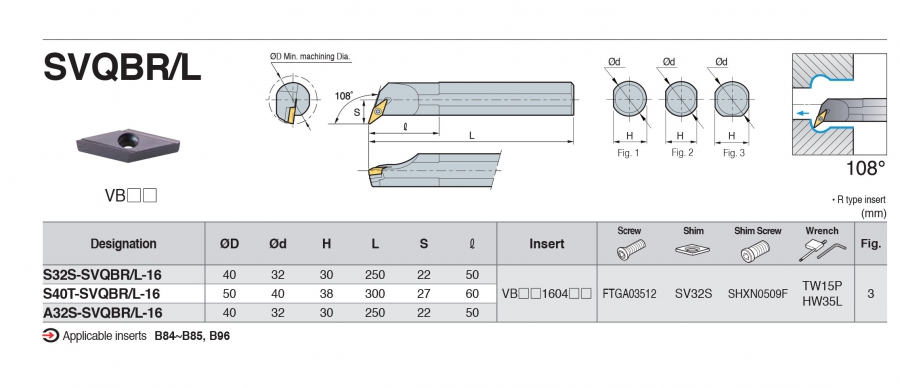 Cán dao tiện lỗ góc 108° SVQBR/L Korloy (loại kẹp vít trên)