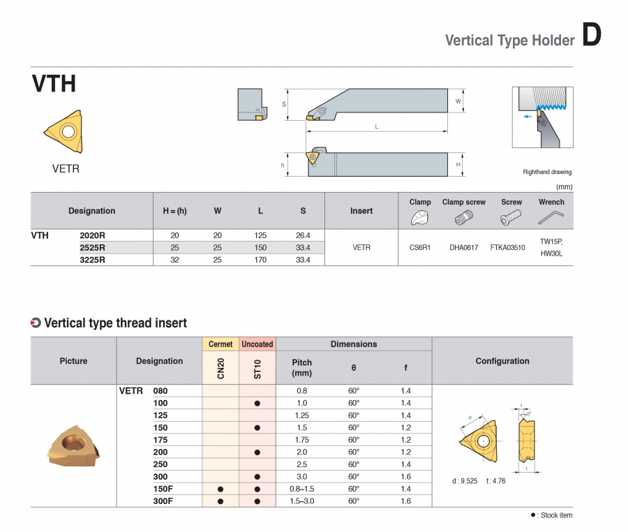 Cán dao tiện ren ngoài loại đứng VTH Korloy