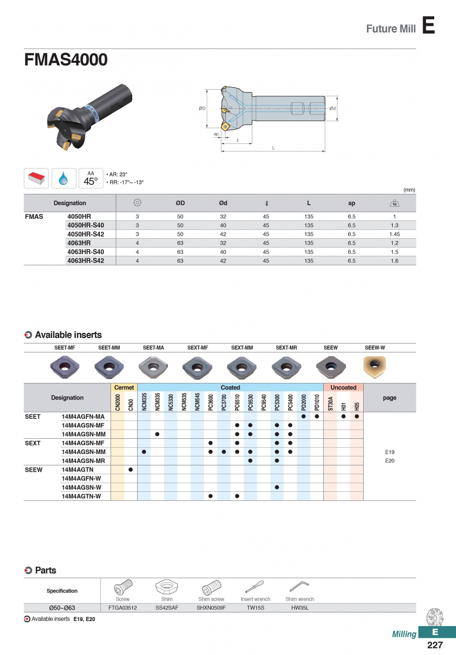 Dao phay khuôn gắn mảnh FMAS4000 Korloy (Future Mill)