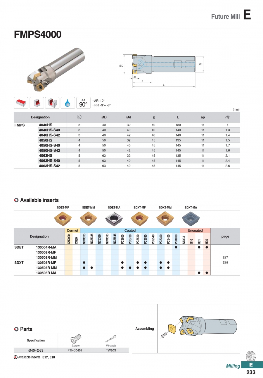 Dao phay khuôn gắn mảnh FMPS4000 Korloy (Future Mill)
