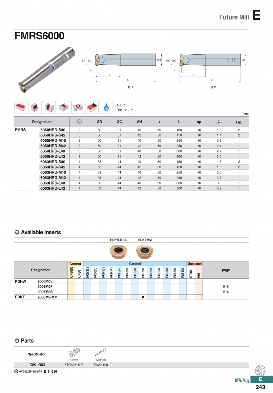 Dao phay khuôn gắn mảnh FMRS6000 Korloy (Future Mill)