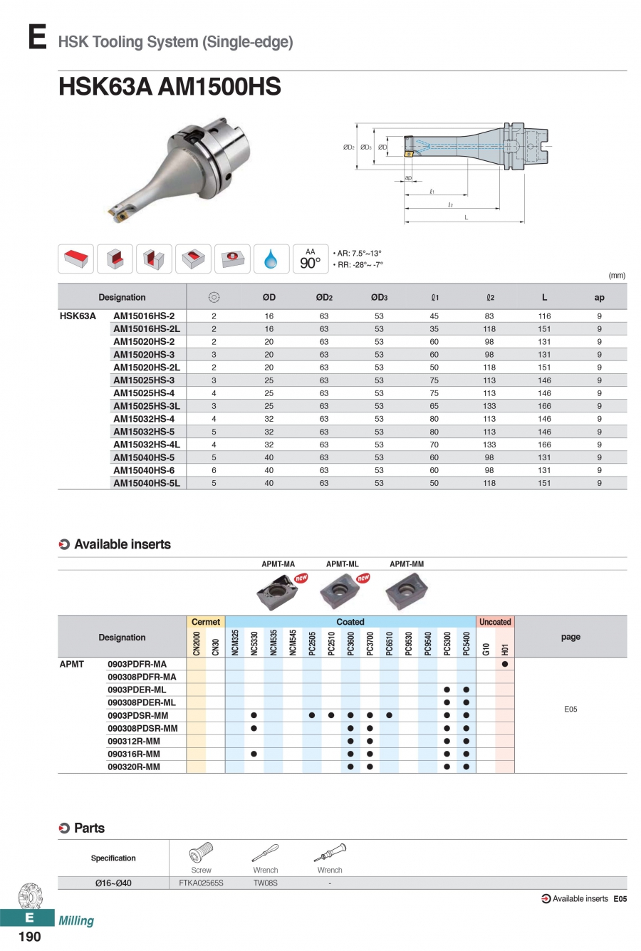 Đầu kẹp phay gắn mảnh HSK63A AM1500HS Korloy