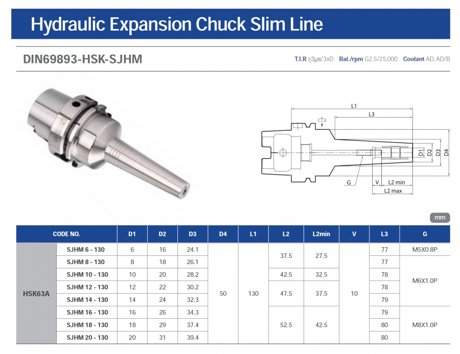 Đầu kẹp dao thủy lực dạng Slim HSK-SJHM Jeil Solution