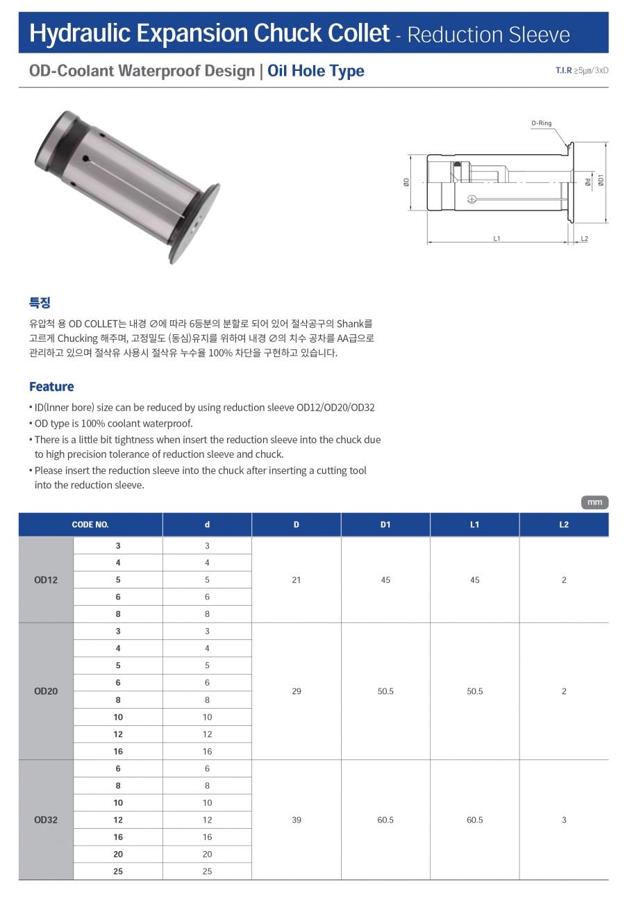 Collet đầu kẹp thủy lực OD12, 20, 32 Jeil Solution