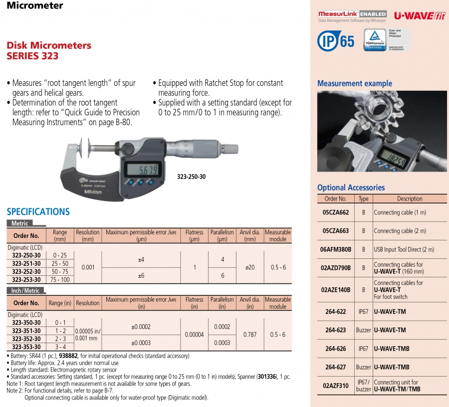 Panme điện tử đo bước răng Mitutoyo 323-250-30 (0-25/0.001mm)