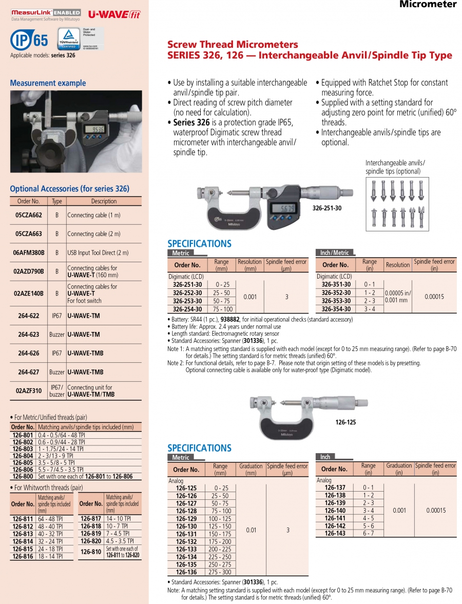 Panme cơ khí đo bước ren Mitutoyo 126-131 (150-175mm/0.01mm)