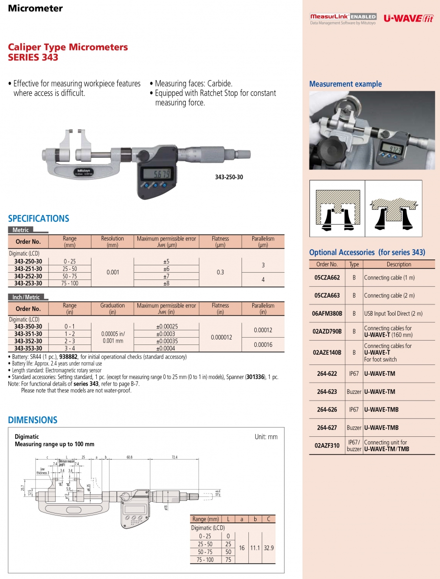 Panme đo ngoai điện tử Mitutoyo 343-250-30 (0-25mm/0.001mm)