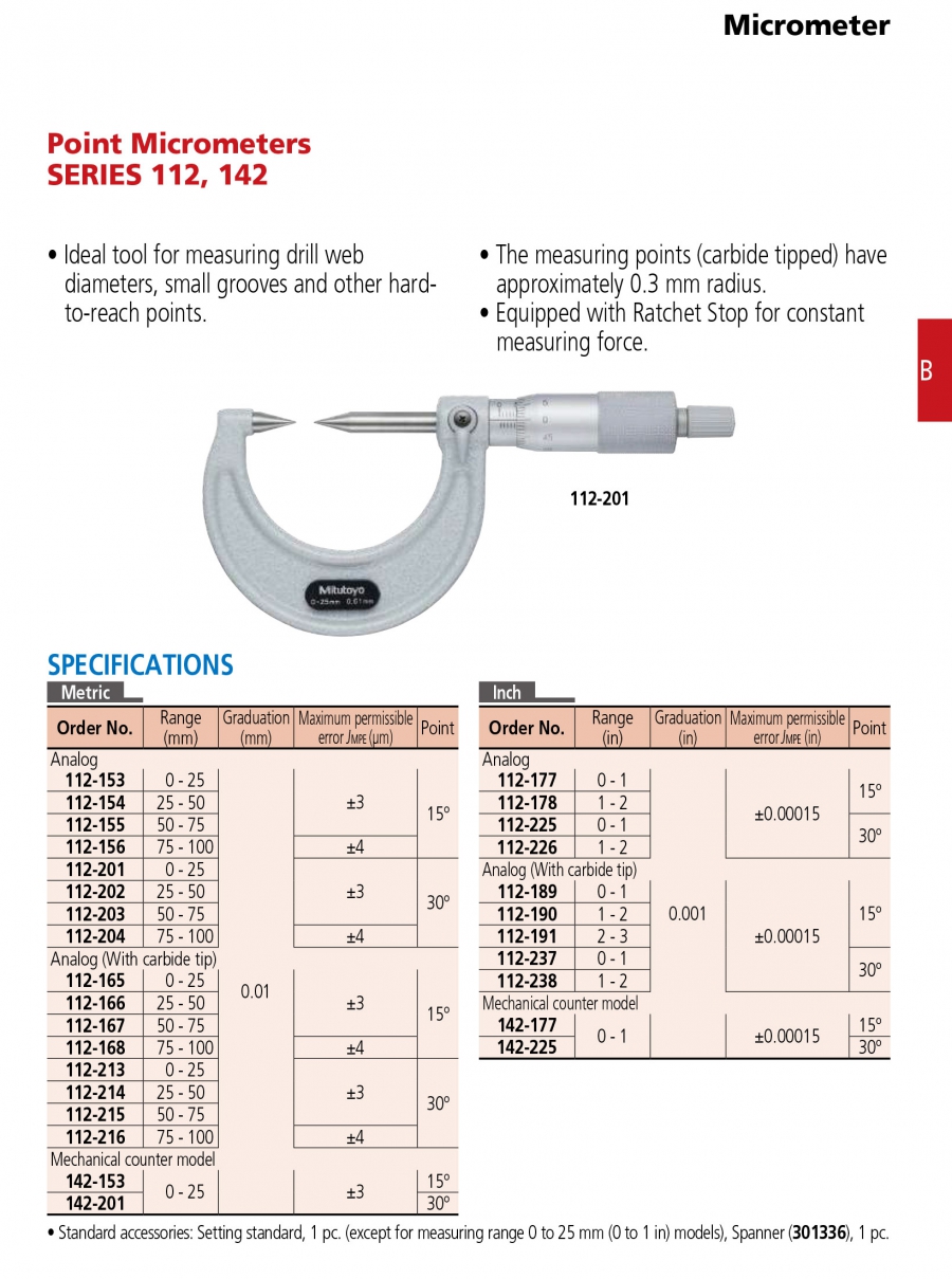 Panme cơ khí đầu nhọn Mitutoyo 112-155 (50-75mm/0.01mm) 