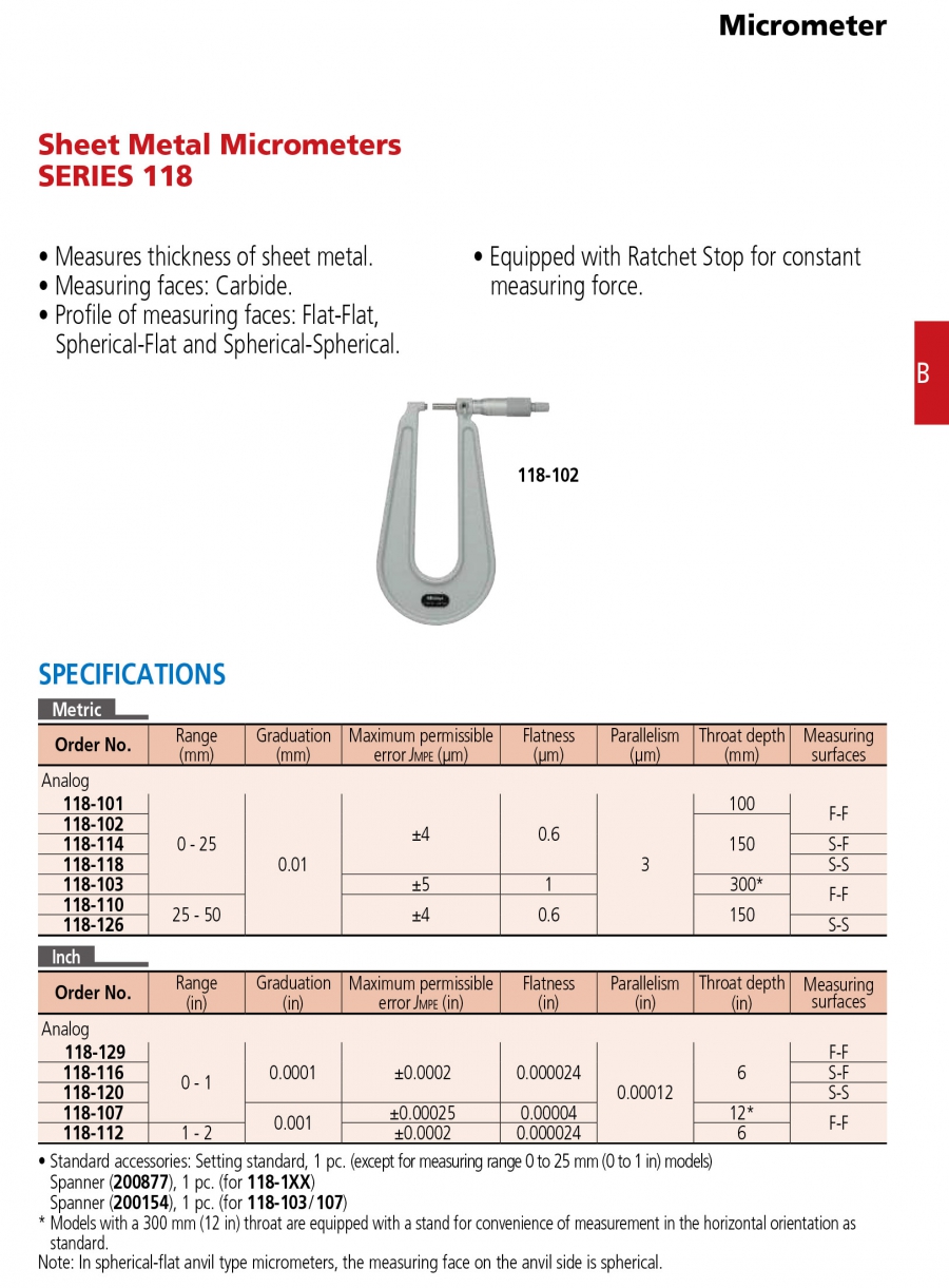 Panme cơ khí đo tấm kim loại Mitutoyo 118-102 (0-25/0.01mm)