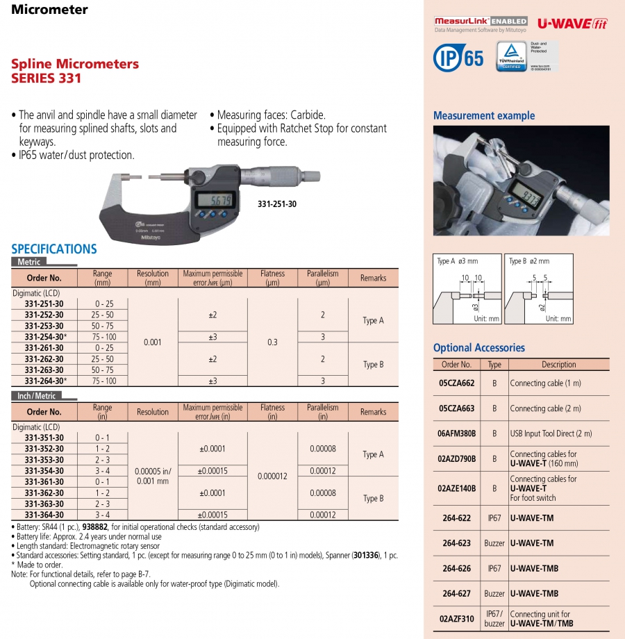 Panme điện tử đầu nhỏ Mitutoyo 331-263-30 (50-75/0.001mm)