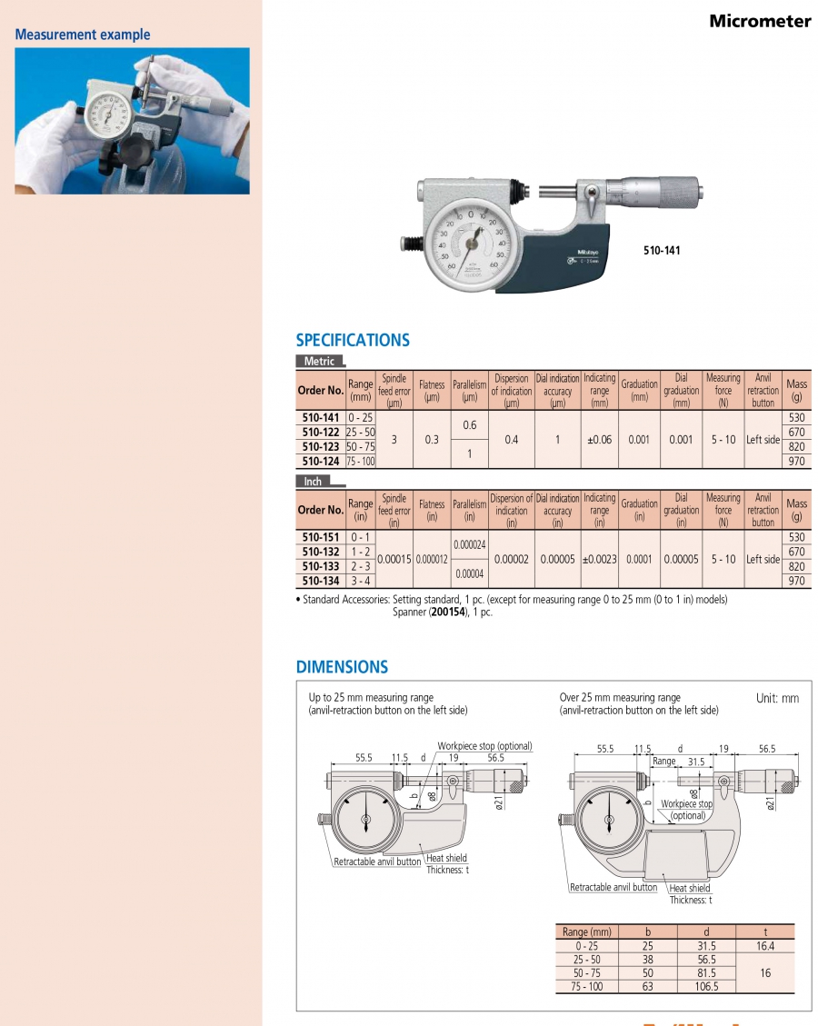 Panme đo ngoài đồng hồ Mitutoyo 510-122 (25-50mm/0.001mm)