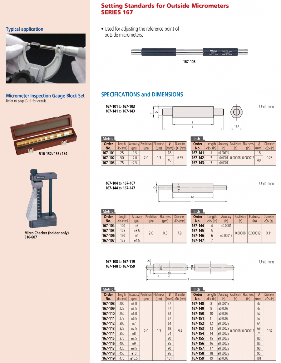 Trục chuẩn cho panme đo ngoài Mitutoyo series 167 (25-475mm)