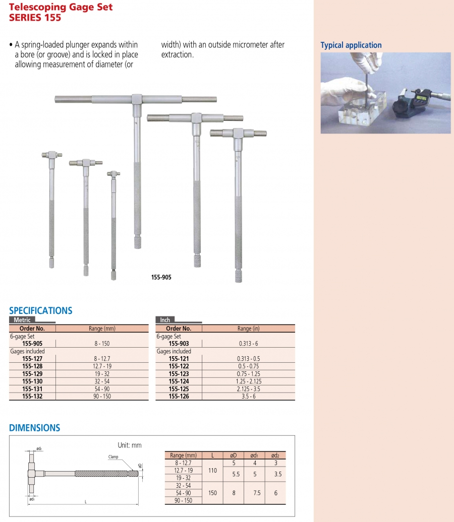 Bộ dưỡng kiểm tra lỗ chữ T Mitutoyo 155-905 (8-150mm)