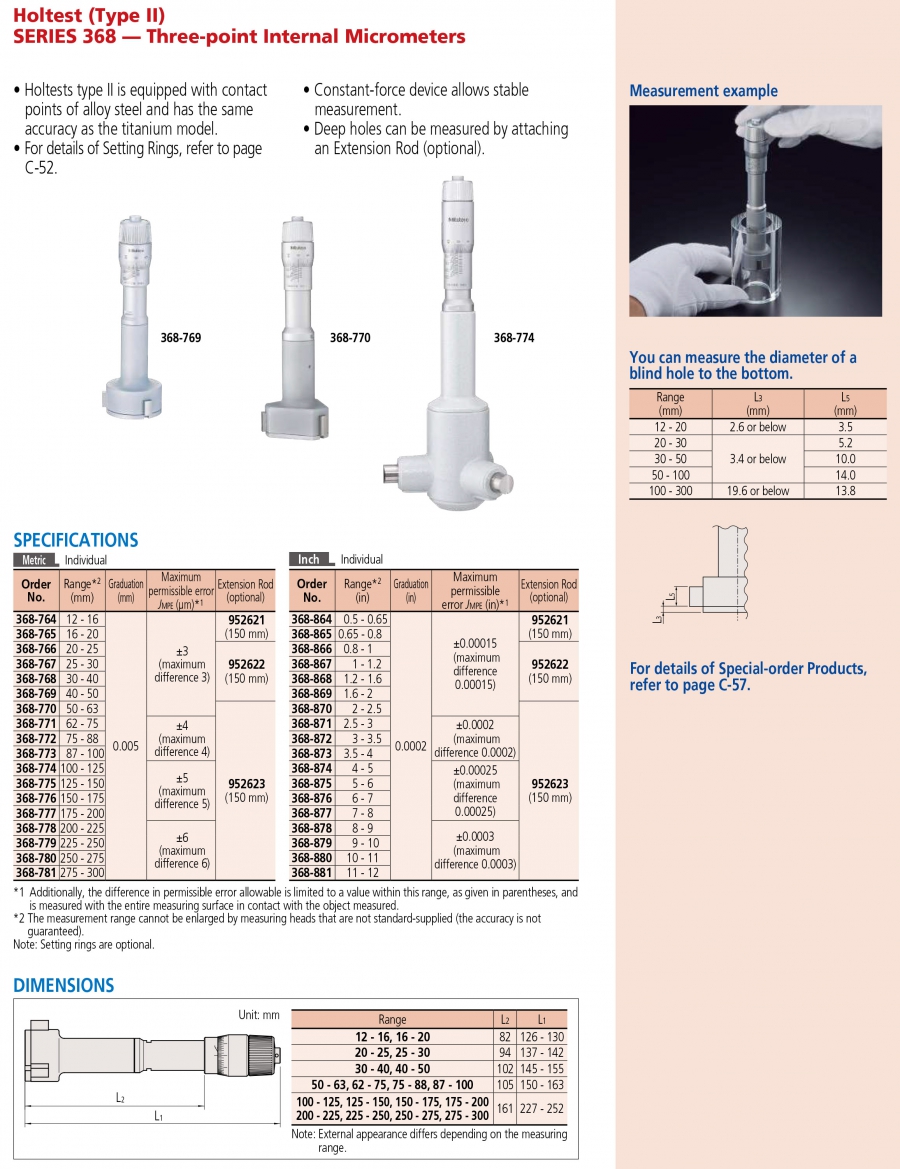 Panme đo lỗ cơ khí 3 chấu Mitutoyo 368-766 (20-25mm/0.005mm)