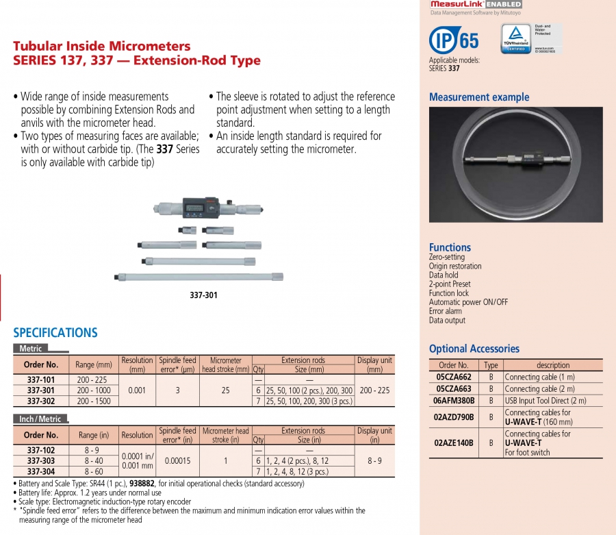 Panme đo trong điện tử Mitutoyo 337-304 (8-60”/200-1500mm)