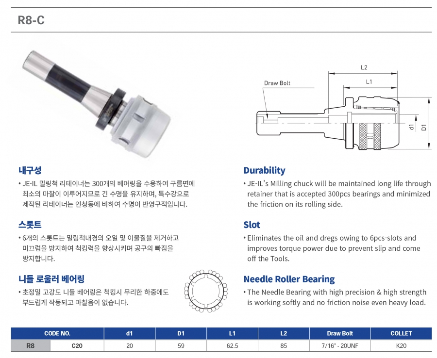 Đầu kẹp R8 collet C Jeil Solution