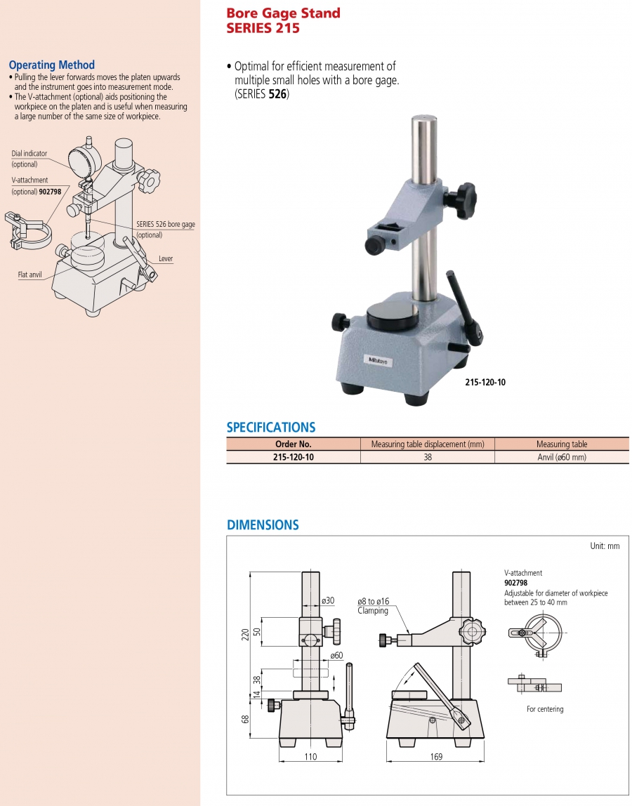 Chân đế thước đo lỗ nhỏ Mitutoyo 215-120-10