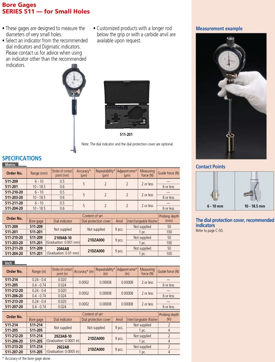 Bộ thân thước đo lỗ nhỏ Mitutoyo 511-209 (6-10mm)
