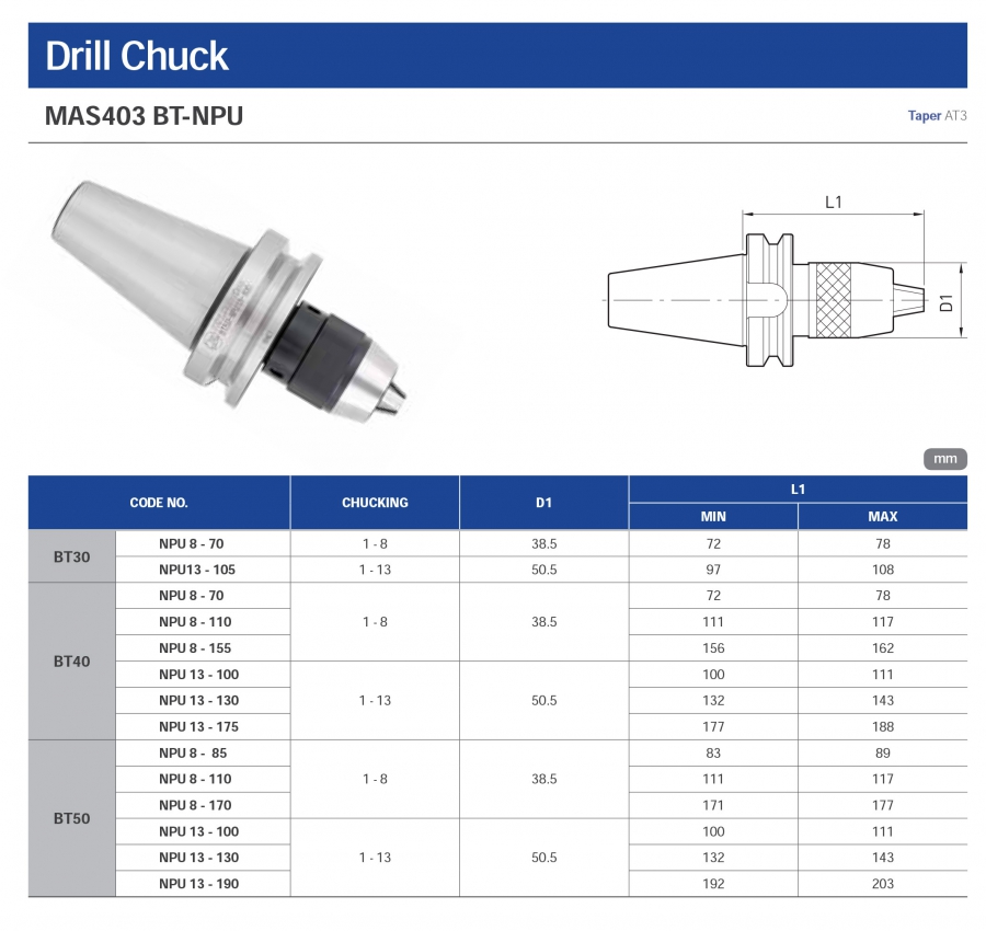 Đầu kẹp mũi khoan BT-NPU Jeil Solution