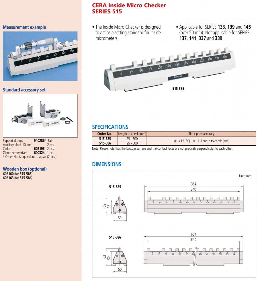 Bộ hiệu chuẩn panme đo trong Mitutoyo 515-585 (25-300mm)