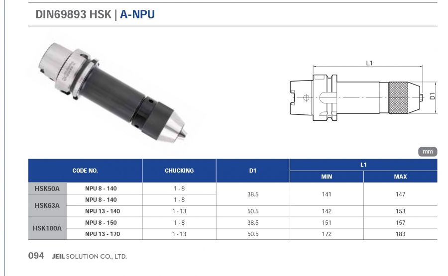 Đầu kẹp mũi khoan HSK-NPU Jeil Solution